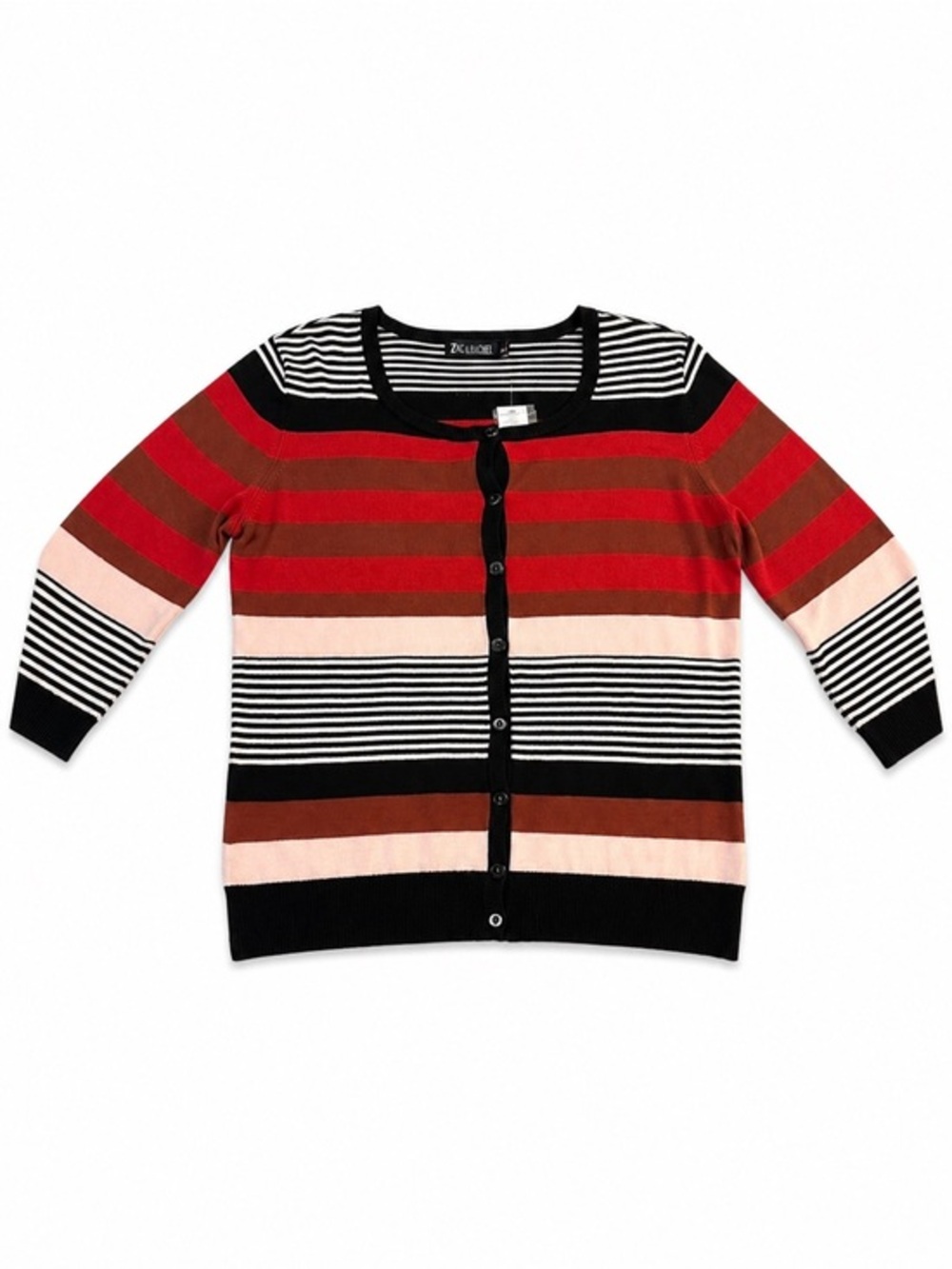 New York & Co Striped Cardigan Large Button Front Lightweight Sweater 3/4 sleeve